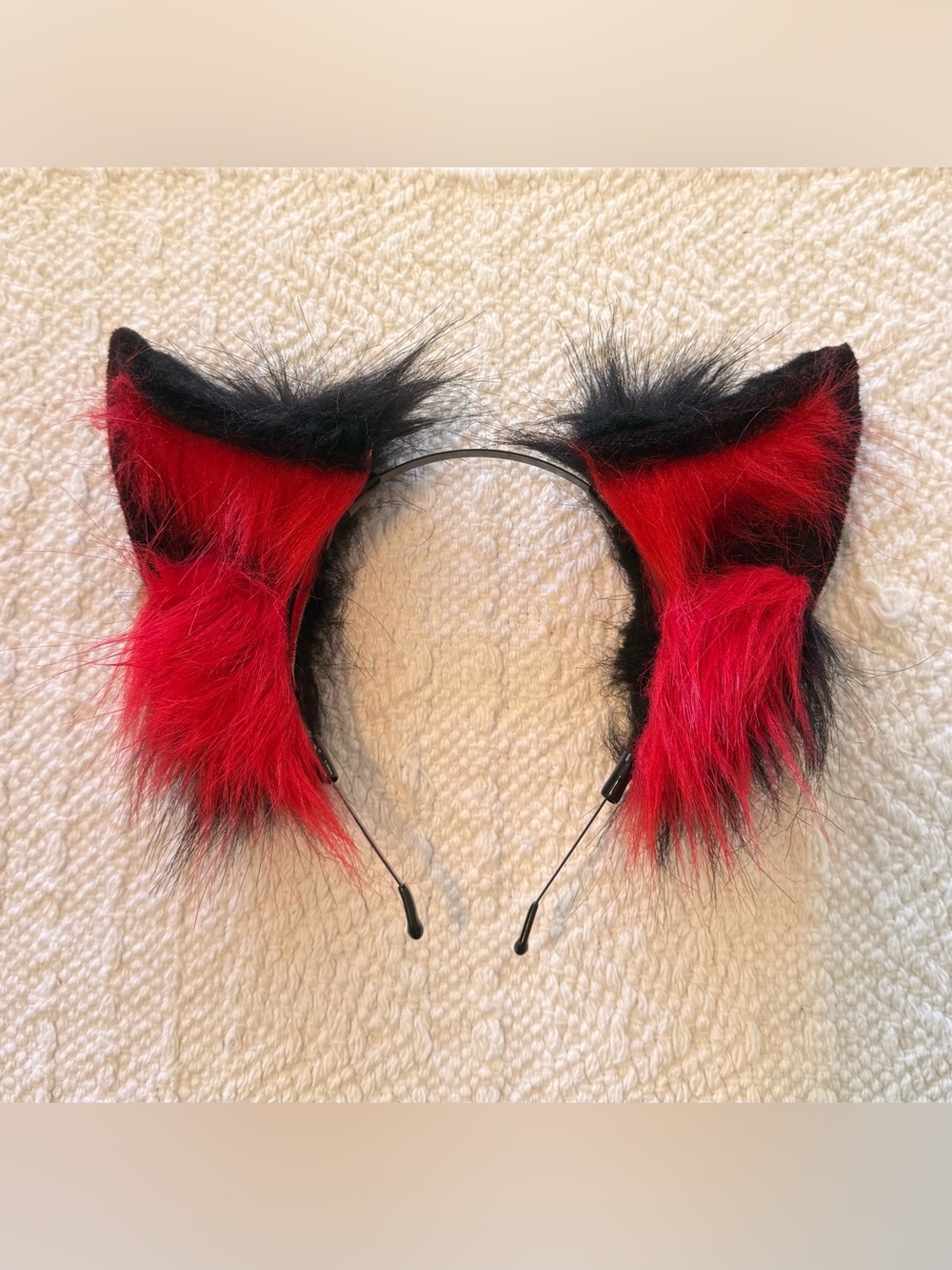 Black and Ref Fluffy Wolf or Cat Ears Cosplay Headband